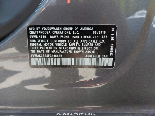 1VWAS7A34FC106438 Volkswagen Passat 1.8t Limited Edition