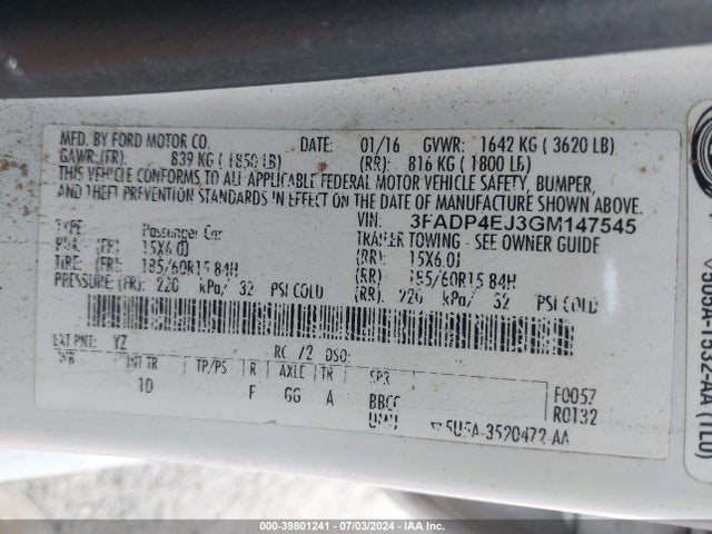 Ford FIESTA SE 2016 3FADP4EJ3GM147545 Image 9