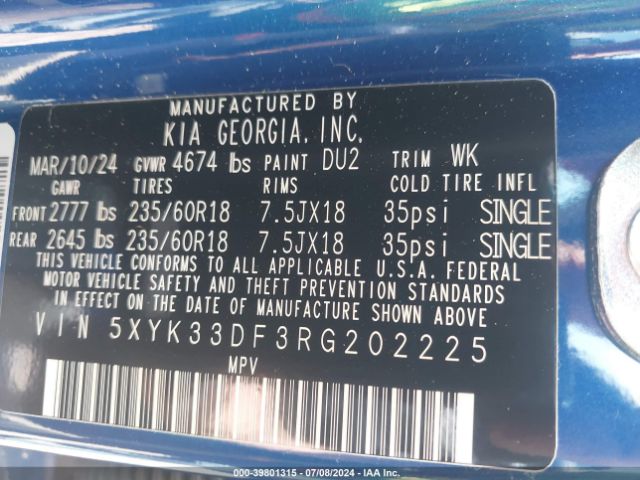 5XYK33DF3RG202225 KIA Sportage Ex