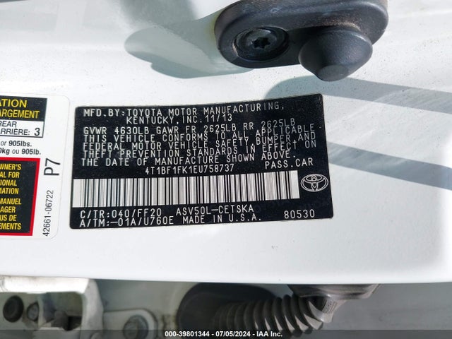 Toyota CAMRY SE 2014 4T1BF1FK1EU758737 Image 9