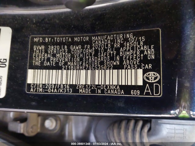 Toyota COROLLA LE 2016 2T1BURHE7GC535022 Image 9