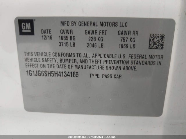 Chevrolet Sonic Lt Auto 2017 1G1JG6SH5H4134165 Image 9