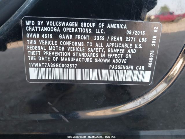 1VWAT7A39GC003577 Volkswagen Passat 1.8t S
