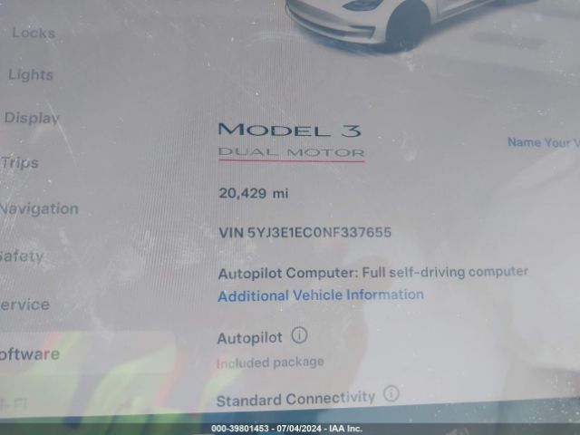 5YJ3E1EC0NF337655 Tesla Model 3 Performance Dual Motor All-wheel Drive