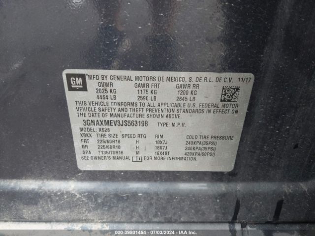 3GNAXMEV3JS563198 Chevrolet Equinox Premier