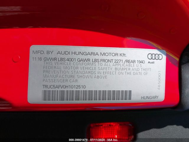 TRUC5AFV0H1012510 Audi Tt 2.0t