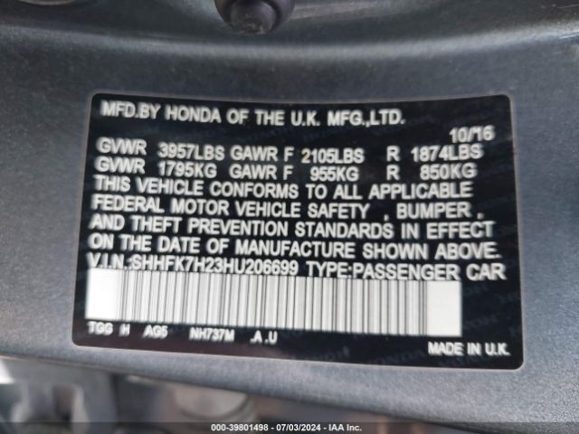SHHFK7H23HU206699 Honda Civic Lx