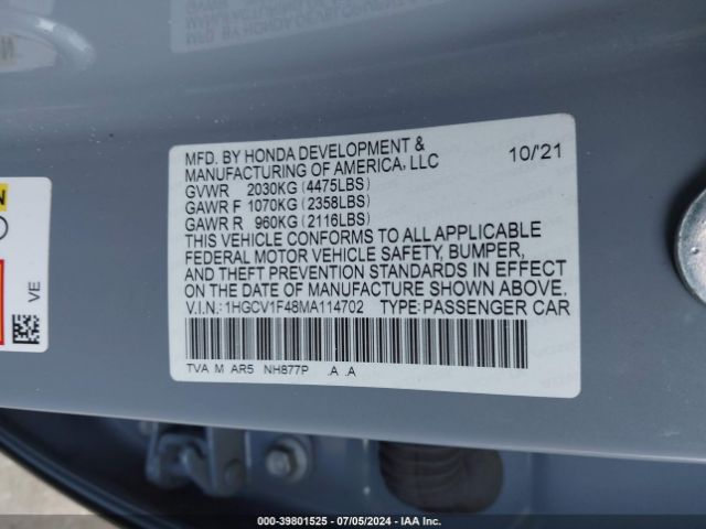 1HGCV1F48MA114702 Honda Accord Sport Special Edition