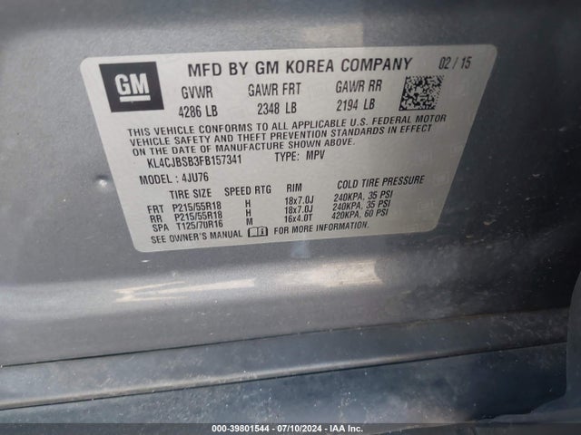 Buick Encore Convenience 2015 KL4CJBSB3FB157341 Image 9