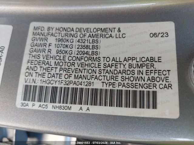 1HGCY1F32PA041281 Honda ACCORD EX