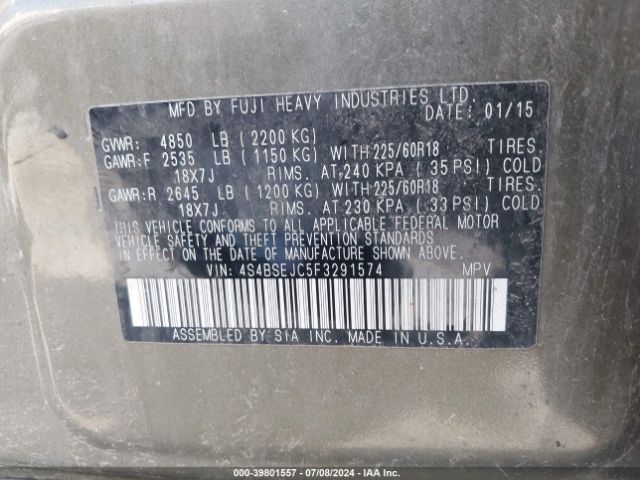 4S4BSEJC5F3291574 Subaru Outback 3.6r Limited