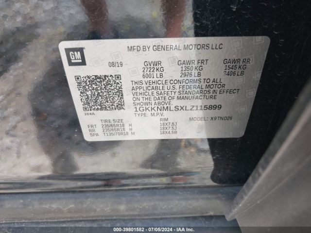 1GKKNMLSXLZ115899 GMC Acadia Fwd Slt