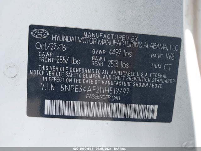 5NPE34AF2HH519797 Hyundai Sonata Sport