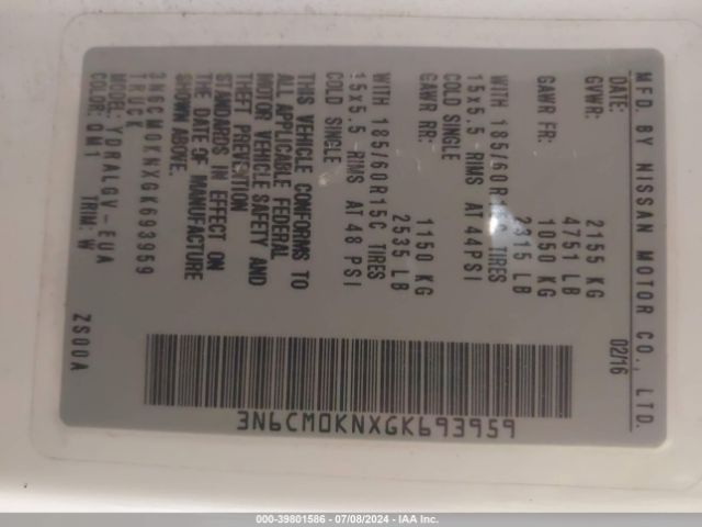 3N6CM0KNXGK693959 Nissan NV200 SV