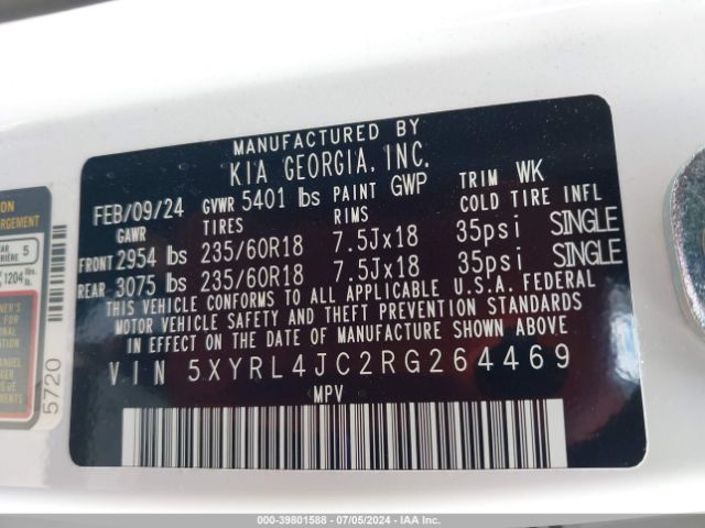 5XYRL4JC2RG264469 KIA SORENTO S