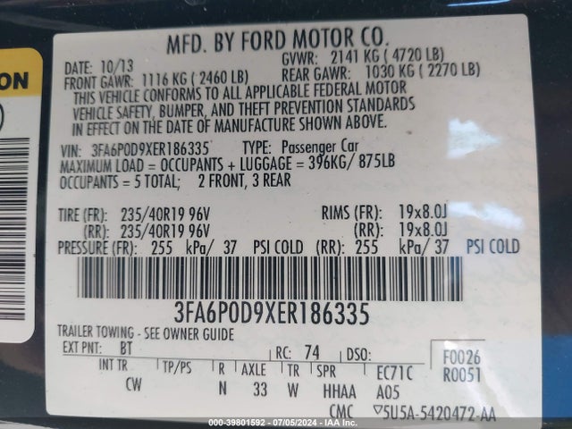 Ford Fusion Titanium 2014 3FA6P0D9XER186335 Image 9