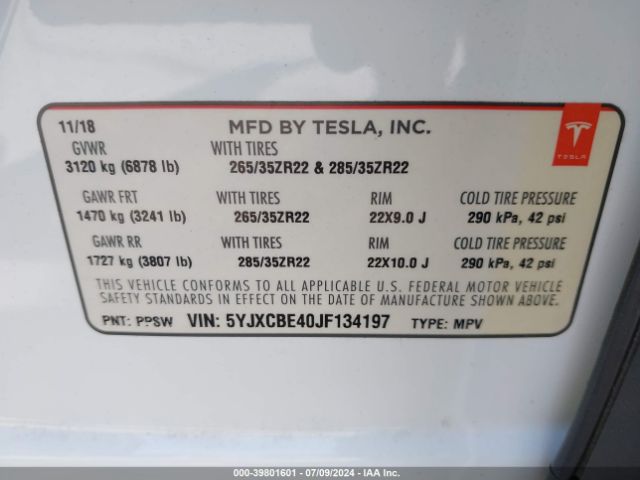 5YJXCBE40JF134197 Tesla Model X 100d/75d/p100d