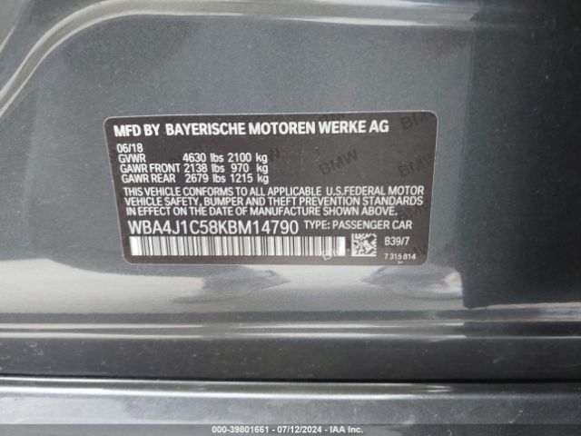 WBA4J1C58KBM14790 BMW 430i Gran Coupe