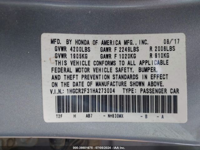 1HGCR2F31HA273004 Honda ACCORD LX