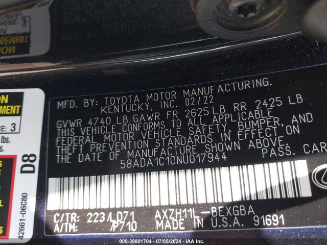 58ADA1C10NU017944 Lexus ES 300H