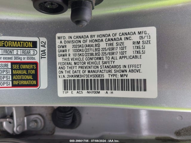 Honda Cr-v Ex-l 2014 2HKRM3H73EH506835 Image 9