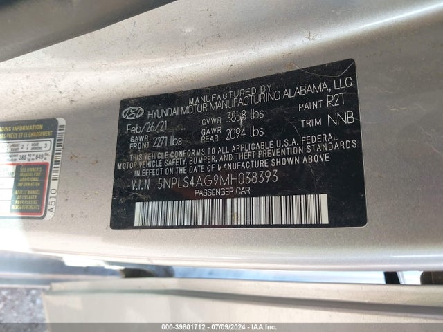 Hyundai ELANTRA SEL 2021 5NPLS4AG9MH038393 Image 9