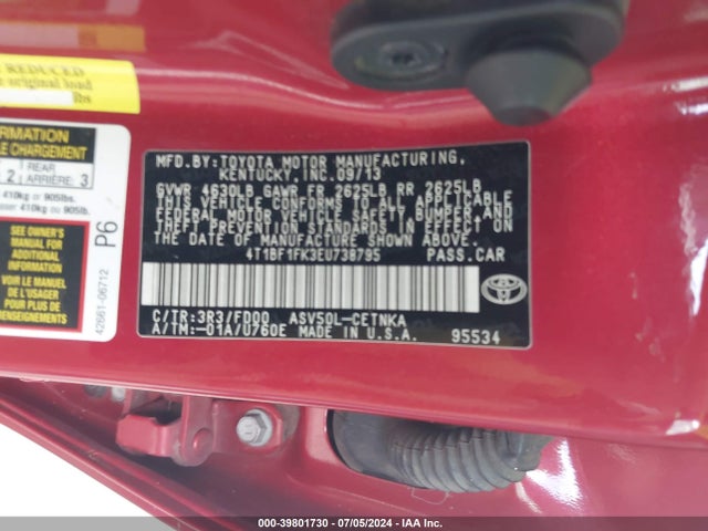 Toyota CAMRY LE 2014 4T1BF1FK3EU738795 Image 9