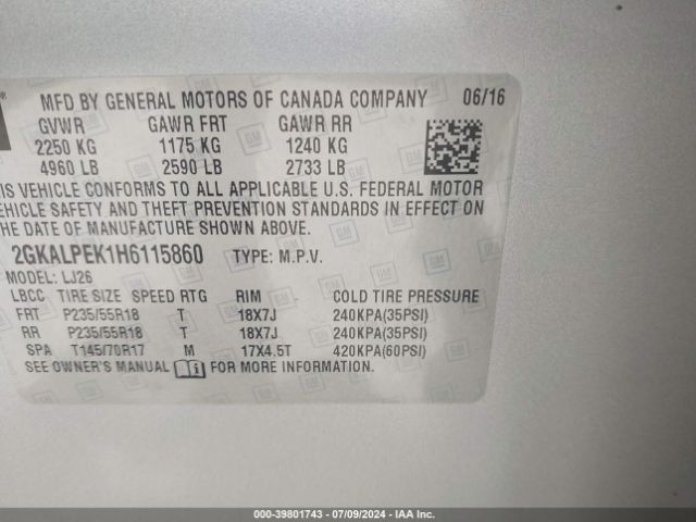 2GKALPEK1H6115860 GMC Terrain Slt