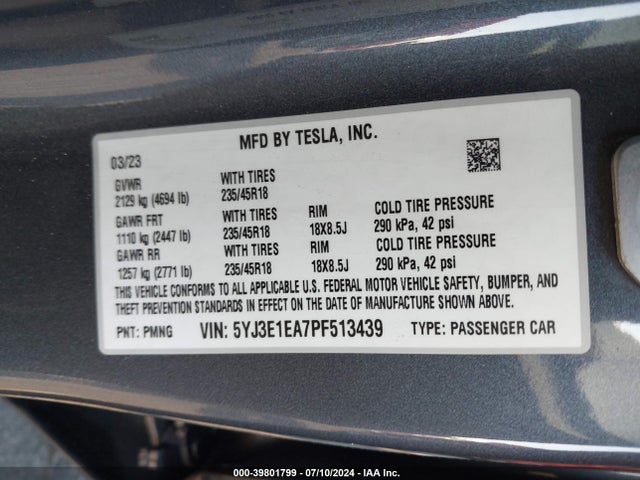 2023 TESLA MODEL 3 5YJ3E1EA7PF513439 Photo 8