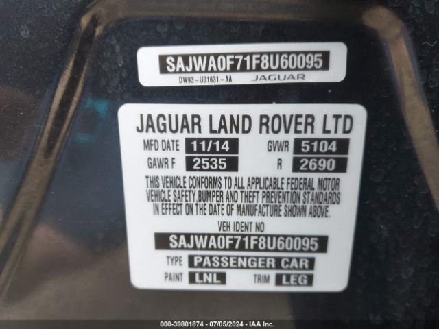 SAJWA0F71F8U60095 Jaguar Xf 3.0 Portfolio/3.0 Sport