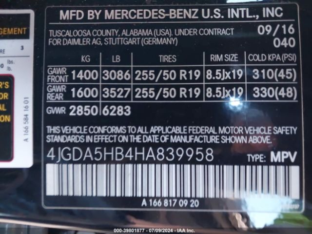 4JGDA5HB4HA839958 Mercedes-Benz Gle 350 4matic