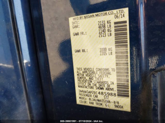 1N4AA5AP2EC485988 Nissan Maxima 3.5 S/3.5 Sv