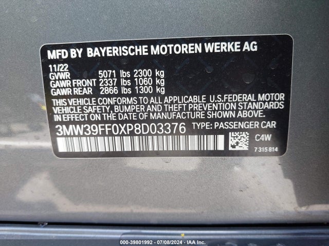 3MW39FF0XP8D03376 BMW 3 Series 330e