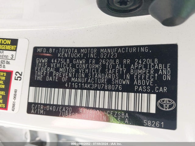 Toyota CAMRY SE 2023 4T1G11AK3PU788076 Image 9