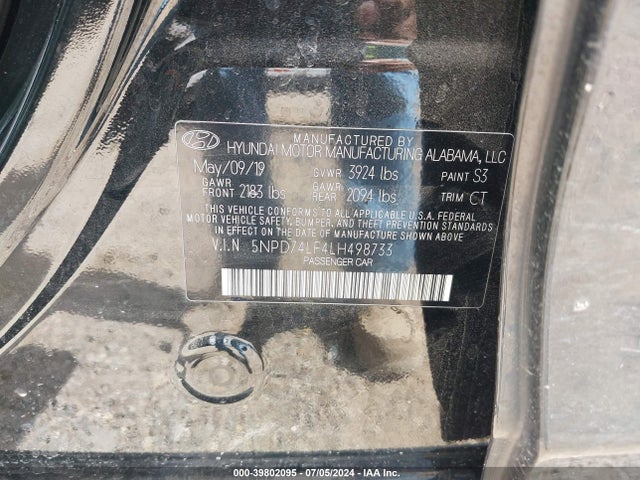 39802095 :رقم المزاد ، 5NPD74LF4LH498733 vin ، 2020 Hyundai Elantra Se مزاد بيع