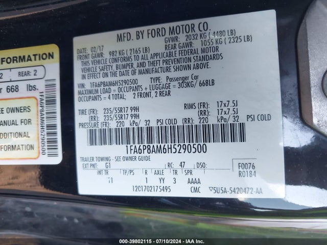 Ford Mustang V6 2017 1FA6P8AM6H5290500 Image 9