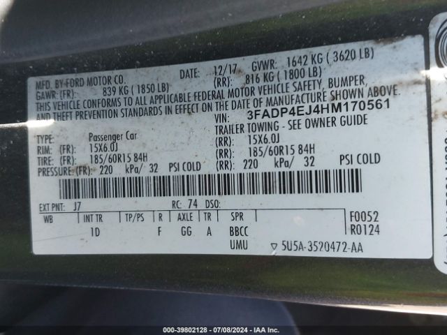 3FADP4EJ4HM170561 Ford FIESTA SE