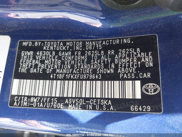 Toyota CAMRY SE 2015 4T1BF1FKXFU979643 Image 9