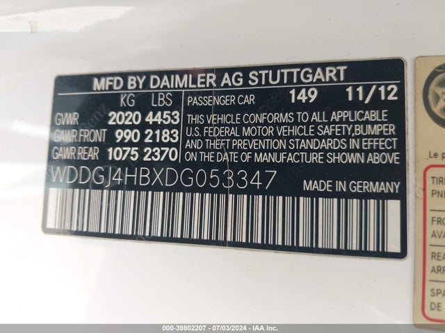 Продаж на аукціоні авто 2013 Mercedes-benz C 250, vin: WDDGJ4HBXDG053347, номер лоту: 39802207