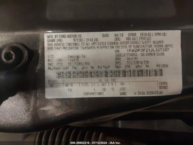 Ford FOCUS SE 2018 1FADP3F21JL327357 Image 9