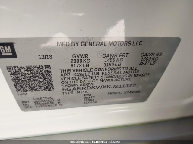 5GAERDKWXKJ211337 Buick Enclave Fwd Avenir