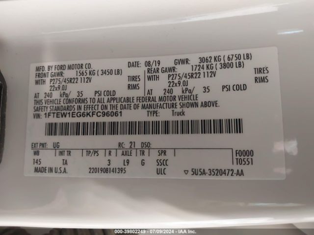 1FTEW1EG6KFC96061 Ford F-150 Limited