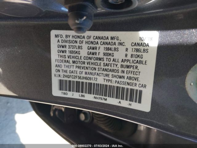 2HGFC2F56JH609172 Honda Civic Lx