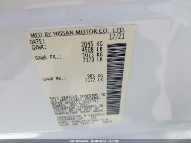 1N4AZ1CV5NC556002 Nissan Leaf Sv 40 Kwh