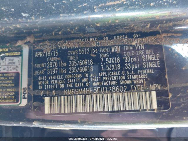 KM8SM4HF5FU128602 Hyundai Santa Fe Gls