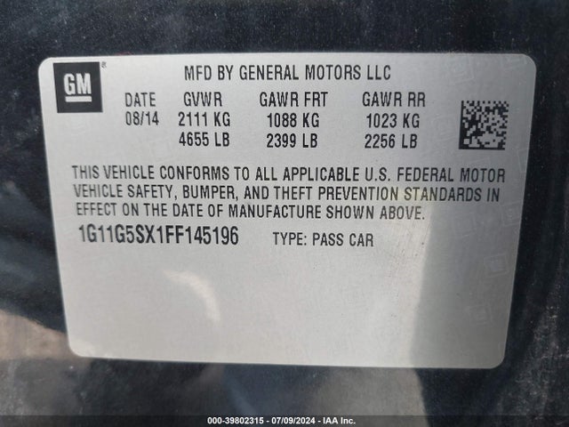 Chevrolet Malibu 2lz 2015 1G11G5SX1FF145196 Image 9