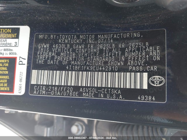 Toyota CAMRY SE 2014 4T1BF1FK9EU442910 Image 9