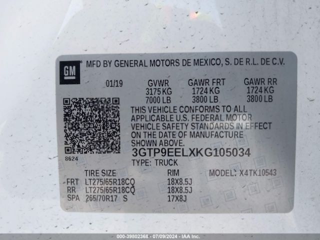 3GTP9EELXKG105034 GMC Sierra 1500 At4