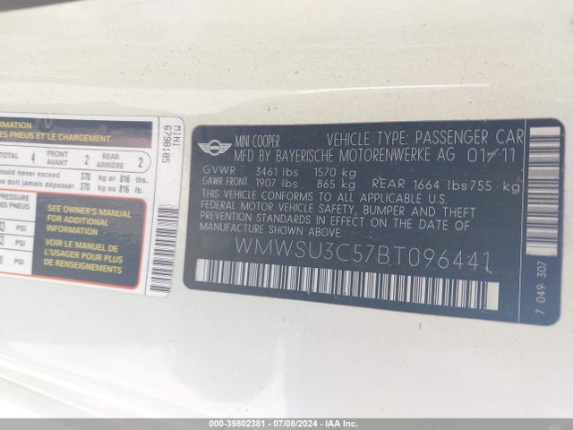 2011 MINI COOPER WMWSU3C57BT096441 Photo 8