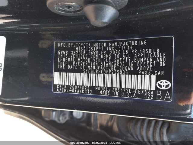 Toyota Corolla S 2015 5YFBURHE0FP235935 Image 9